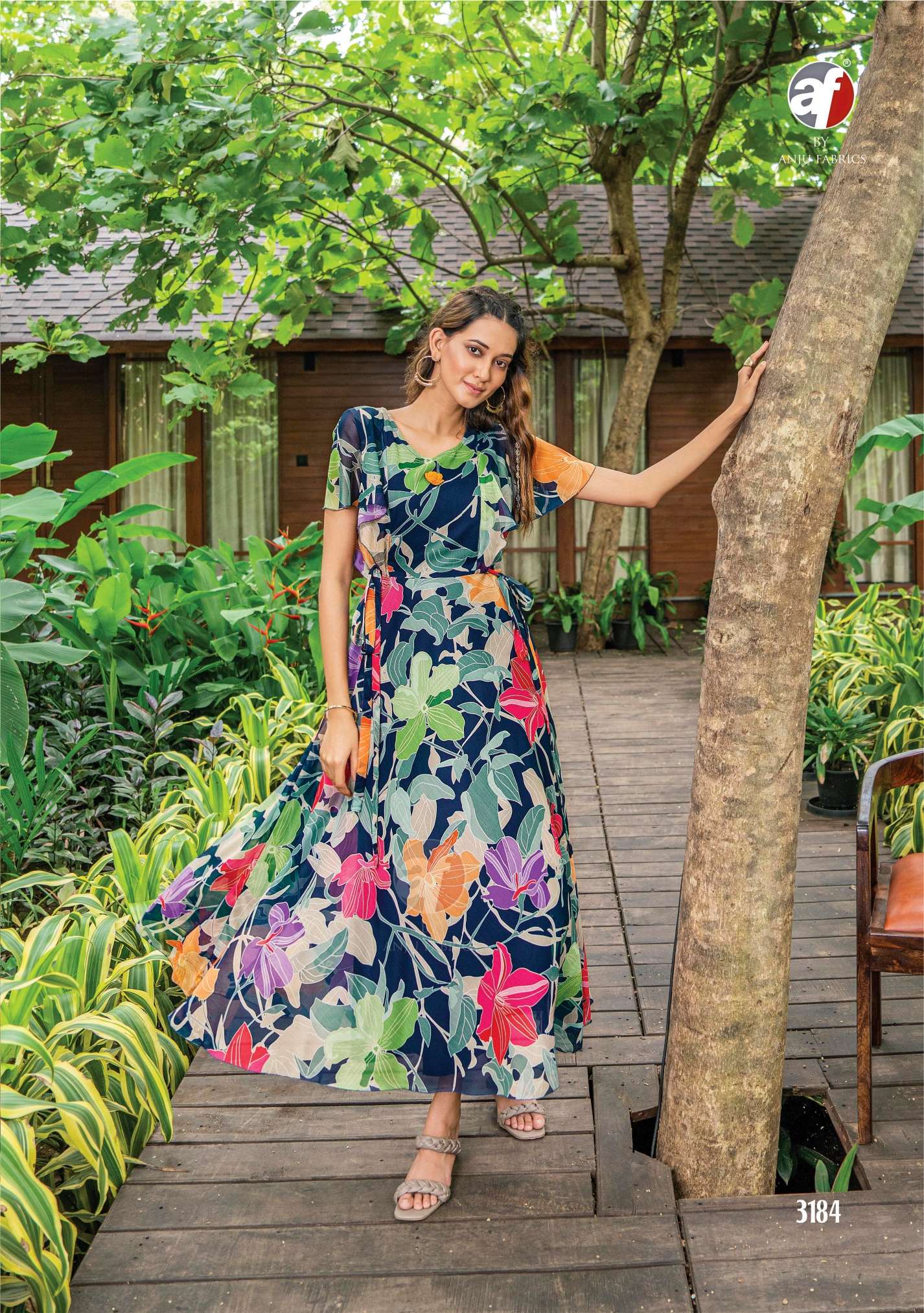 CORAL CHARM VOL 3  PRINTED VISCOSE PREMIUM CHIFFON DESIGNER KURTI WITH  FANCY BROOCH BY AF BRAND 1004